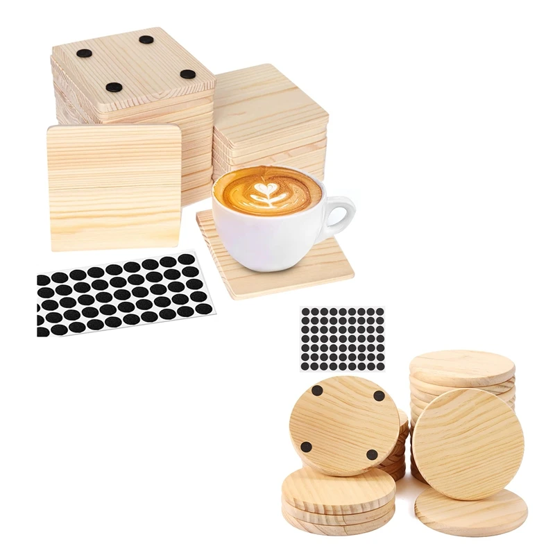 25 Pack Unfinished Wood Coasters, 4 Inch Blank Wooden Coasters Crafts Coasters With Non-Slip Silicon Dots