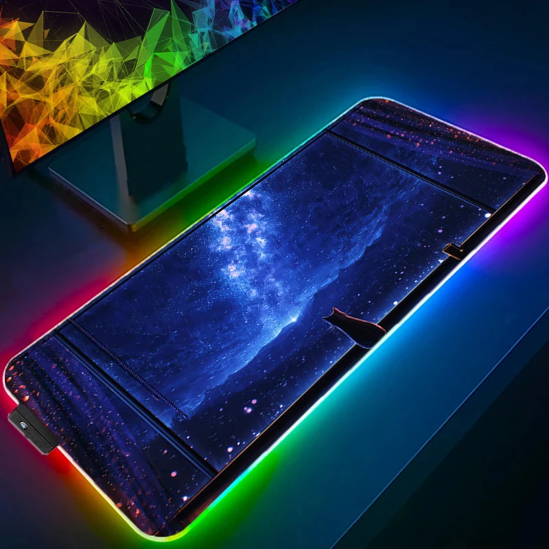 

RGB LED Mouse Pad Design Non-Slip Desk Mat Gaming Clouds Cat Accessories Stitched Edges For Home And Game For Gamer Mousepad