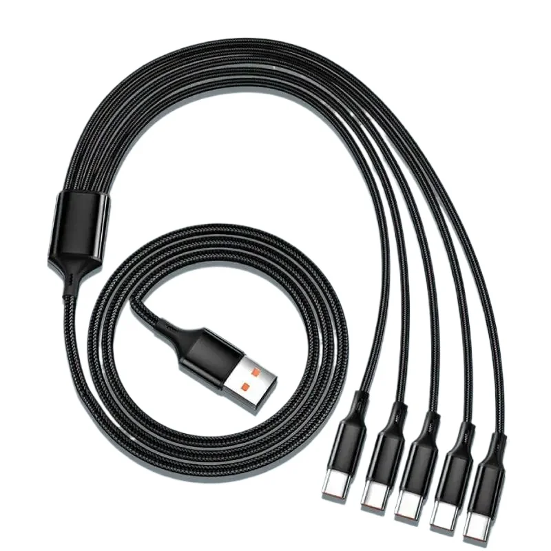 5 in 1 USB Charging Cable 5 Type-C 5 Micro USB Spliter Cord Fast Charging 6A Mobile Phone Power Bank Shaver Charging Together