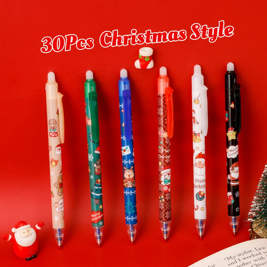 

30Pcs/Lot Cute Cartoon Christmas Erasable Press Gel Pens 0.5mm Blue Ink Kawaii Christmas Snowmen Elk School Office Stationery