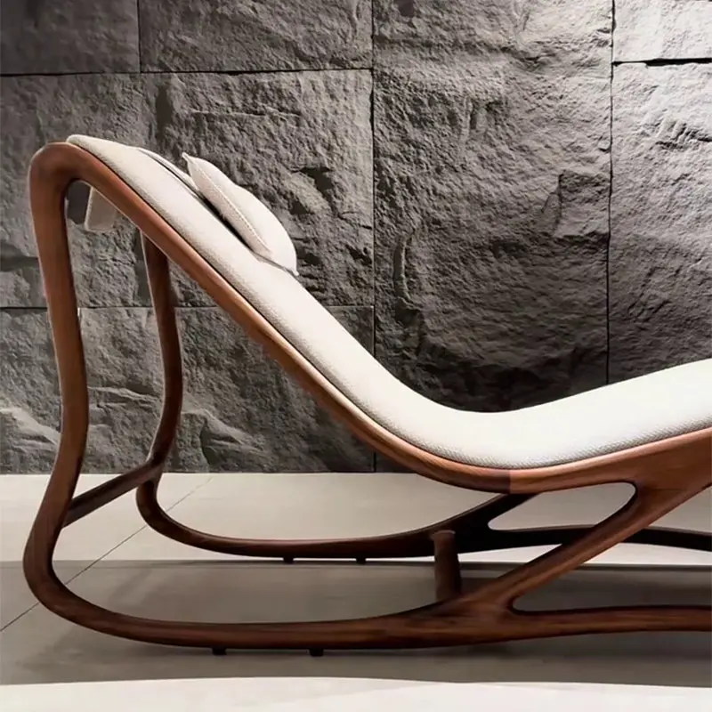 #Italian Minimalist Single Recliner Casual Chair Black Walnut Light Luxury Solid Wood Customizable Living Room Lazy Chair