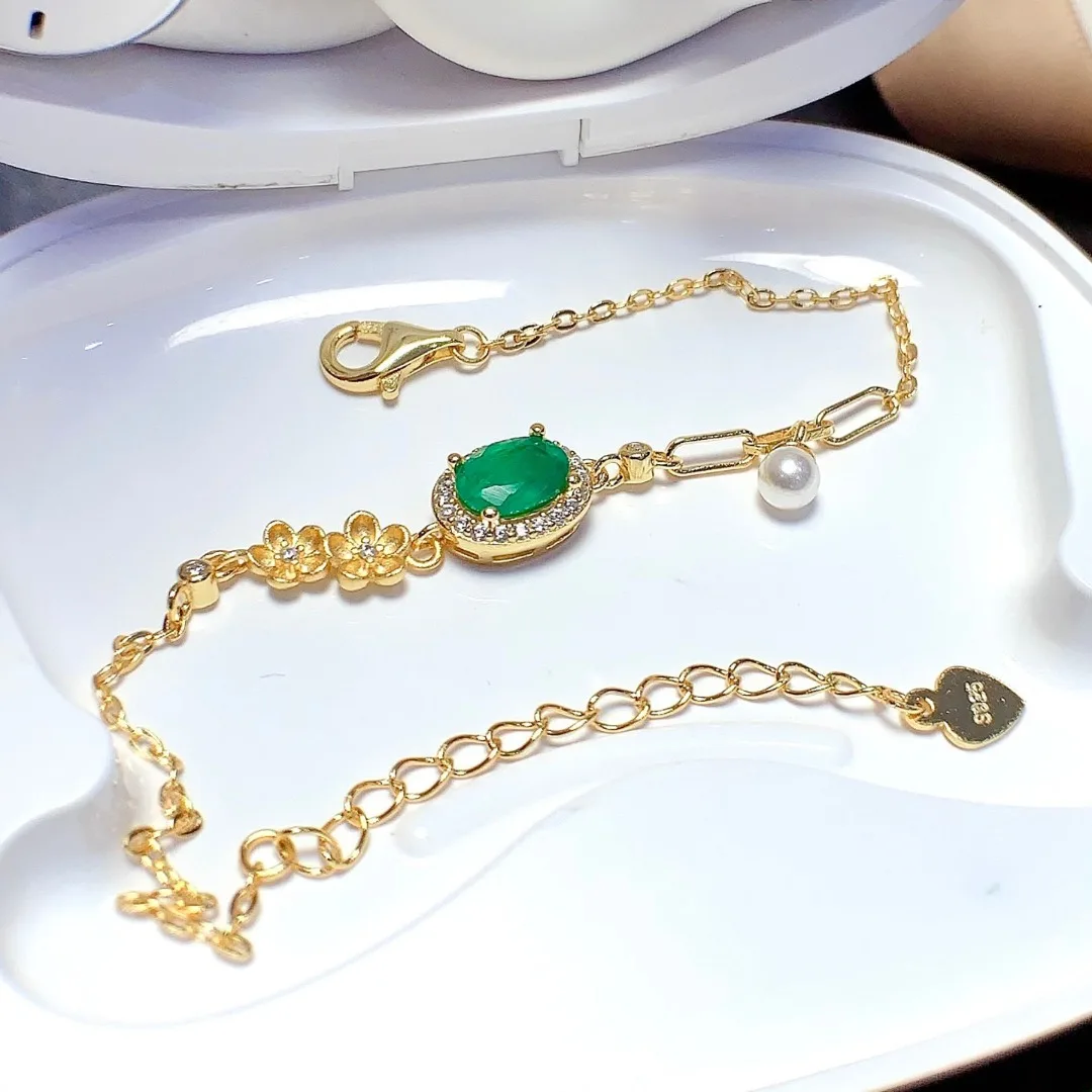 

Привлекательный браслет из натурального изумруда, стерлинговое серебро S925, потрясающие женские роскошные ювелирные изделия, дизайнерский подарок