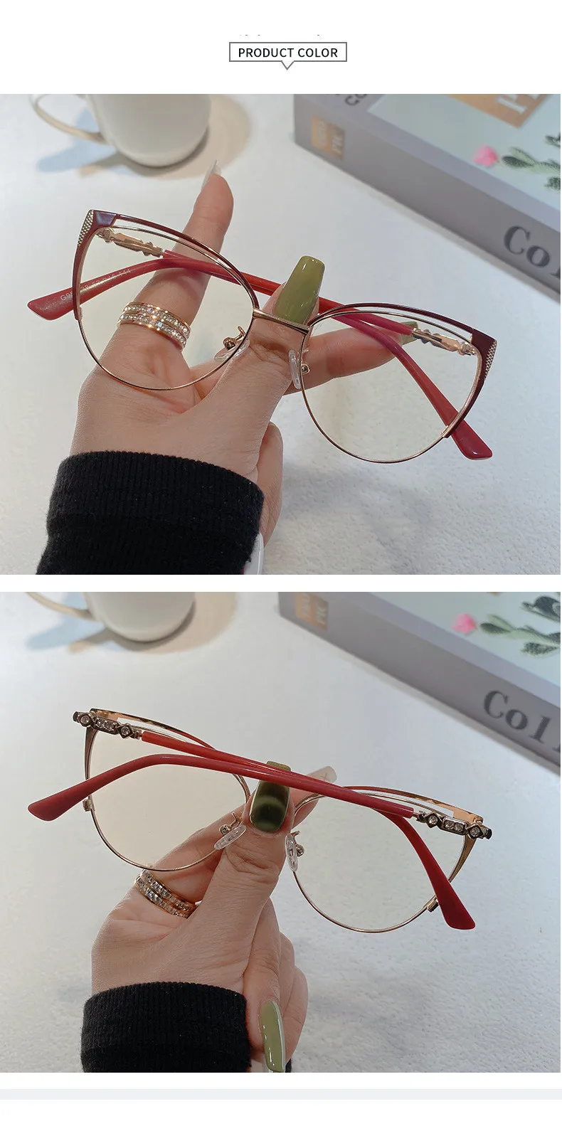 Neue Marke Design Retro Dame Cat Eye Rahmen Photochrome Anti Blau Licht Computer Hyperopie Frauen Lesebrille Grad 0 bis +6 – Detail 12
