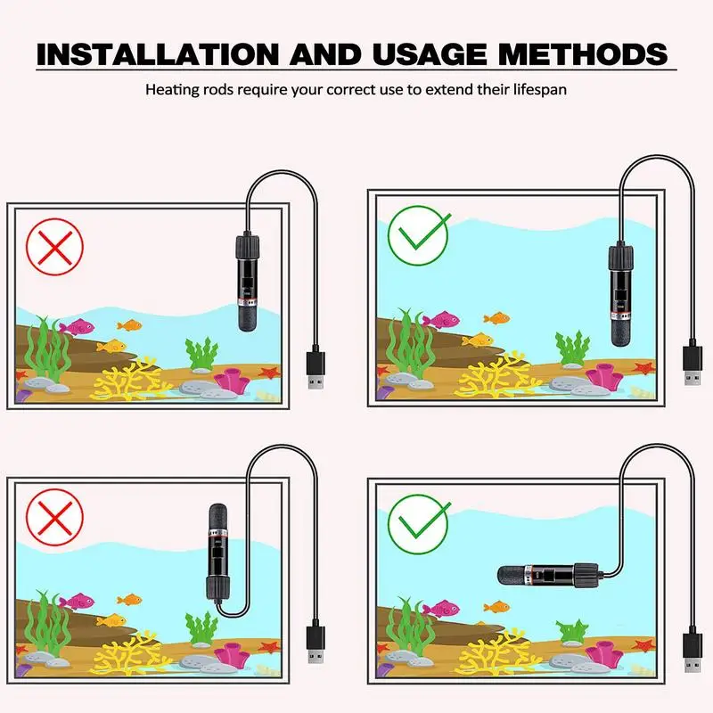 10W USB Mini Aquarium heating rod for Small Fish Tank  Constant Temperature Aquarium Heater Submersible Thermostat Heater