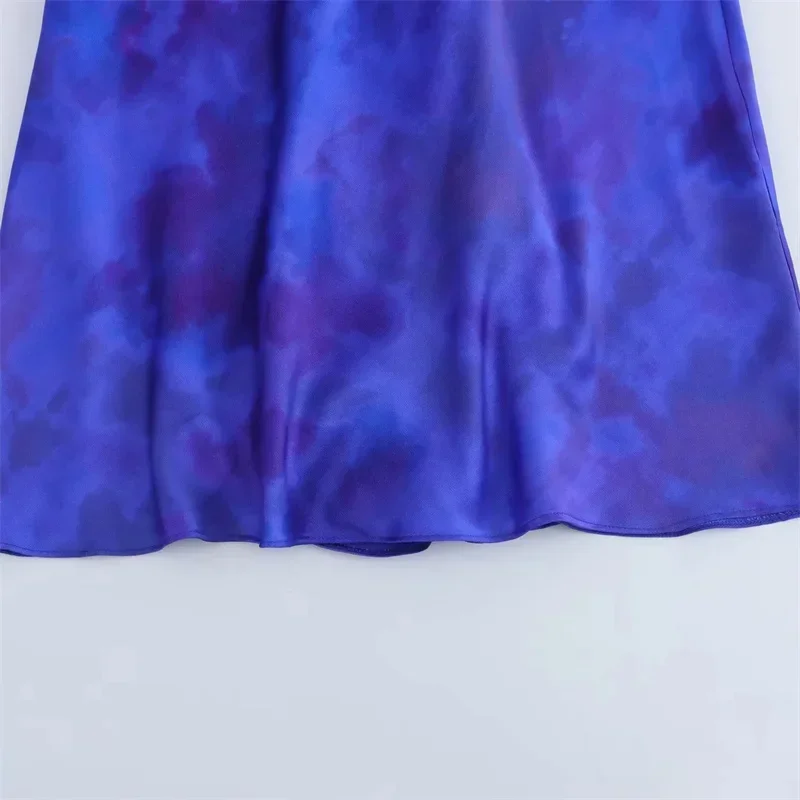 TRAF Long Dress Woman Tie Dye Slip Backless Blue Satin Dress Women Summer Sleeveless Evening Dresses Elegant Party Dresses 2024