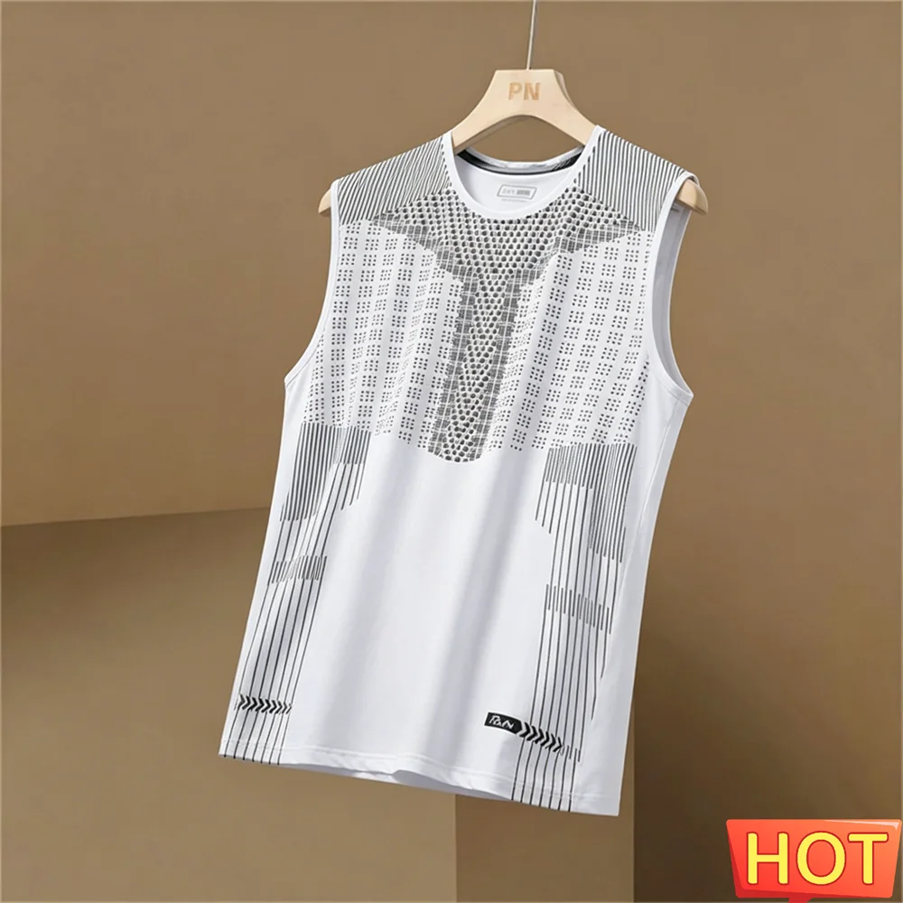 Men's sleeveless T-shirt breathable round neck T-shirt with letter thin outdoor badminton training men's t-shirts and tank tops