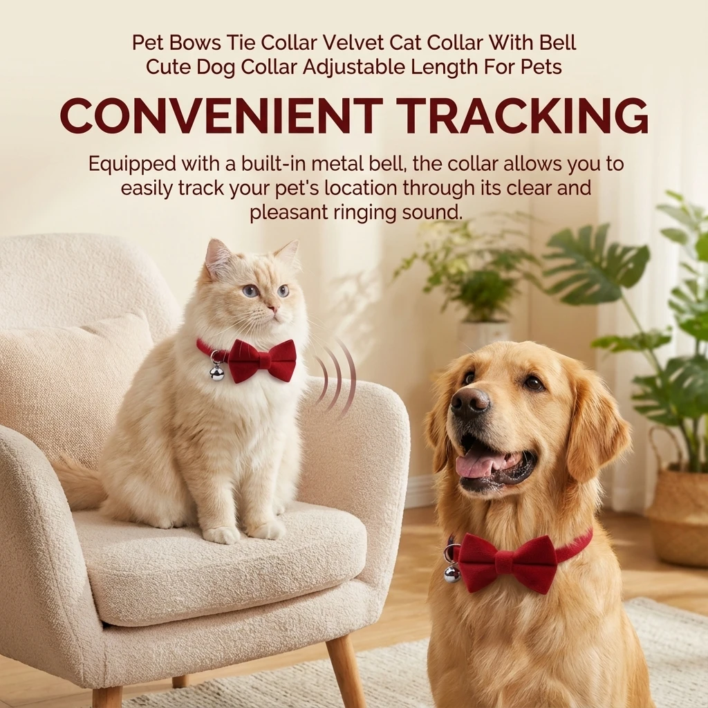 Cat Velvet Collar Solid Color Bowknot Puppy Chihuahua Collars With Bell Adjustable Safety Buckle Cats Tie Pets Accessories