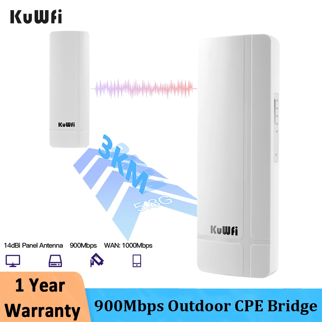 KuWFi 3KM 900Mbps 5.8Ghz Outdoor Mini Wireless AP Bridge Long Range Wifi Signal Extender CPE Access Point Repeater/Amplifier