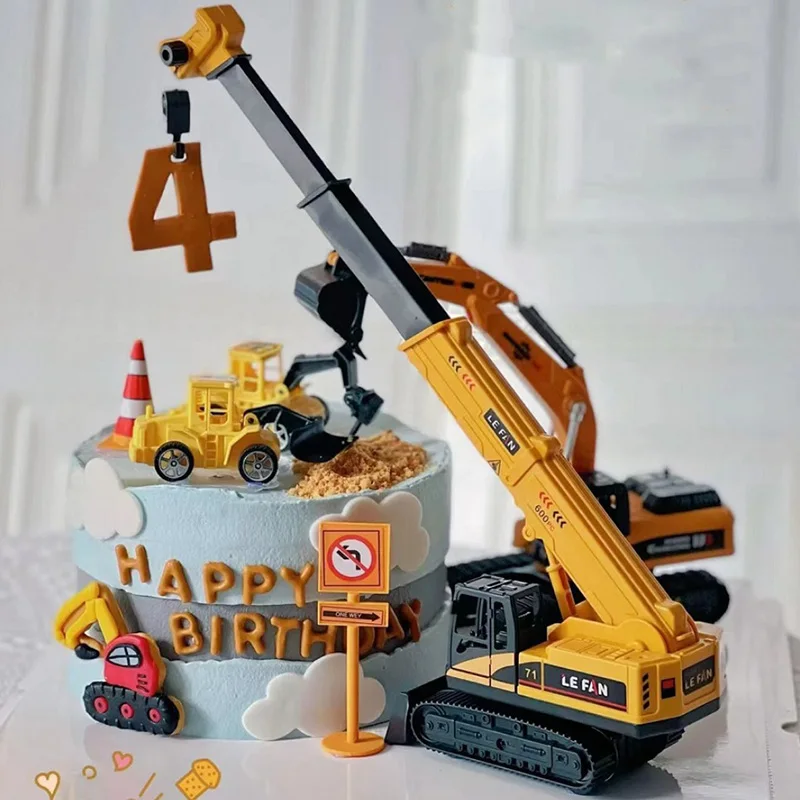 Baumaschinen-Kuchenaufsatz: Bagger, Kräne, Bulldozer für Jungen, 1. Geburtstag, Party-Thema, Kuchendekoration, Zubehör – Detail 1