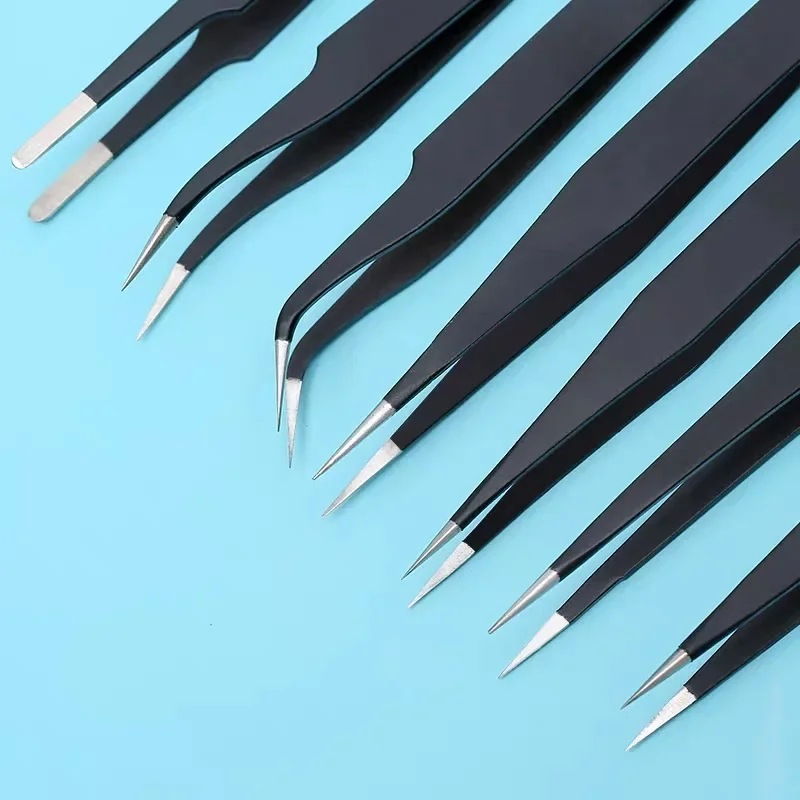 Stainless steel tweezers anti-static tweezers fine pointed elbow precision tweezers eyelash grafting tool Beauty Tools