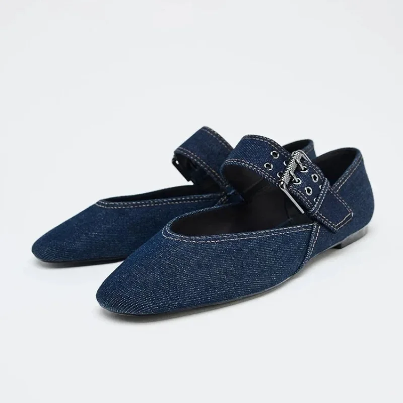 Primavera nuevo azul Retro Denim zapatos planos punta redonda Slip-On mujer estilo Ballet calzado Casual zapatos planos cómodos para damas