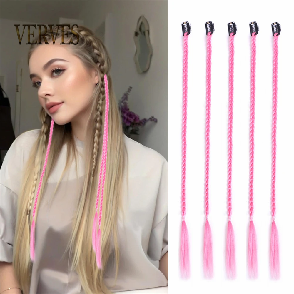 بهرج كليب في وصلات الشعر الضفائر 5 قطع الاصطناعية صندوق مشبك شعر في الملونة الوردي الأحمر قوس قزح الشعر مهرجان ضفائر شعر #1