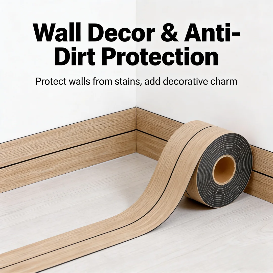 1 roll 3.15X118.11in self-adhesive PVC imitation wood grain wall sticker, skirting board, thick frame sticker for furniture