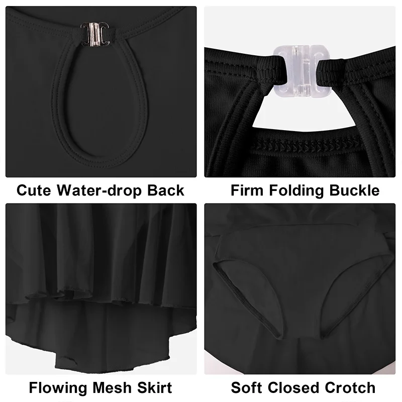 Mädchen Weihnachts-Langarmkleid Ballett-Tanzleotards für Mädchen Gymnastikröcke mit Wassertropfen-Rückenausschnitt und Faltenknopf – Detail 2