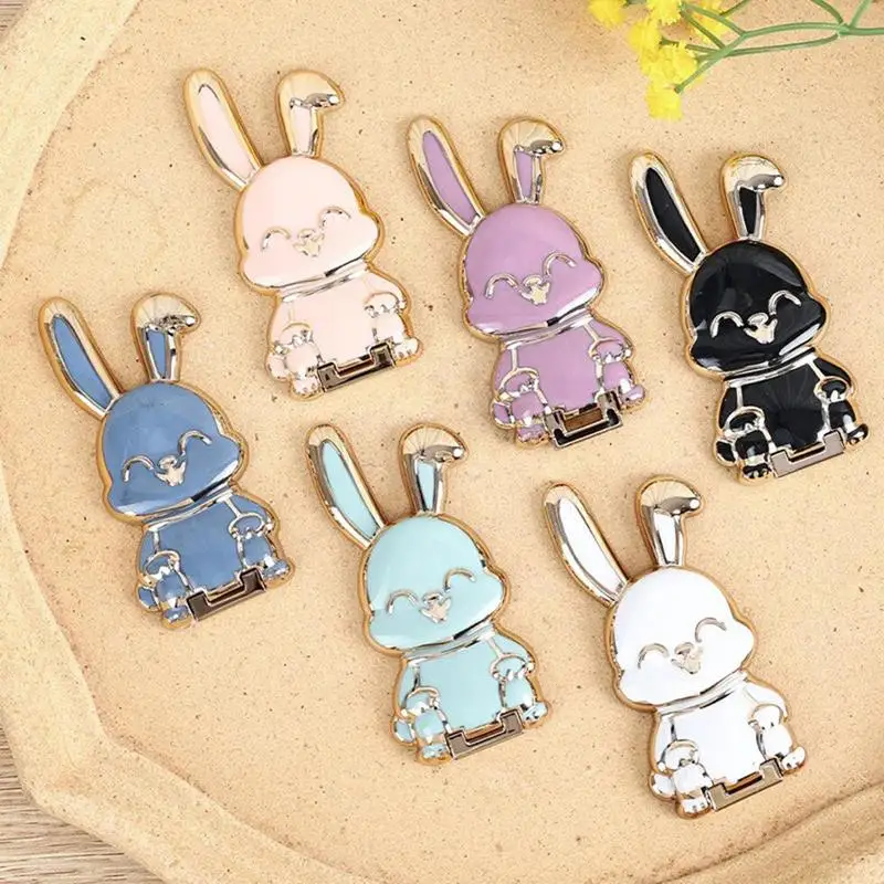 Universal Finger Ring Phone Holder Desktop Convenient Cartoon Rabbit Phone Stand Foldable Buckle Adhesive Pull Rod Support Frame