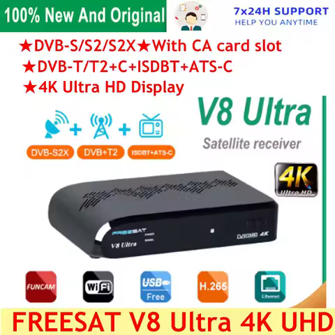 [Genuine]FREESAT V8 Ultra 4k Satellite Receiver DVB-S/S2/S2X,DVB-T/T2,ISDB-T/ATSC 1080P TV Box Support MARS/FunCam/M3U TV Box