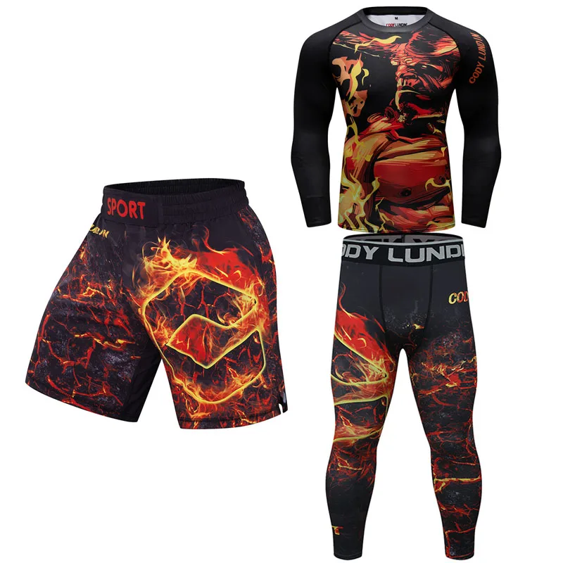 New Men MMA T-shirt+Shorts Suit Jiu Jitsu Kickboxing Shirts Muay Thai Sport Clothing Bjj Rashgard Boxing Trousers Fightwear Sets