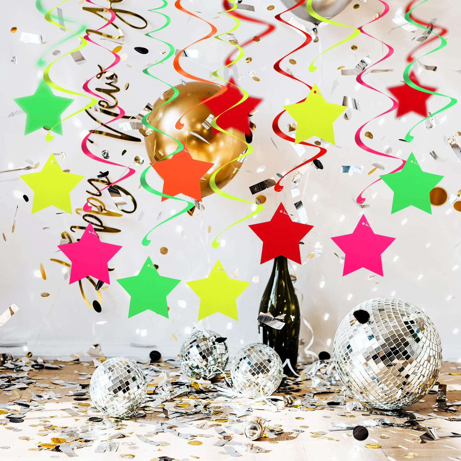 

1 set 1 Set Neon Hanging Swirls Colorful Spiral Streamers Birthday Party Decorations Ceiling Hanging Paper Swirls Festive Decor