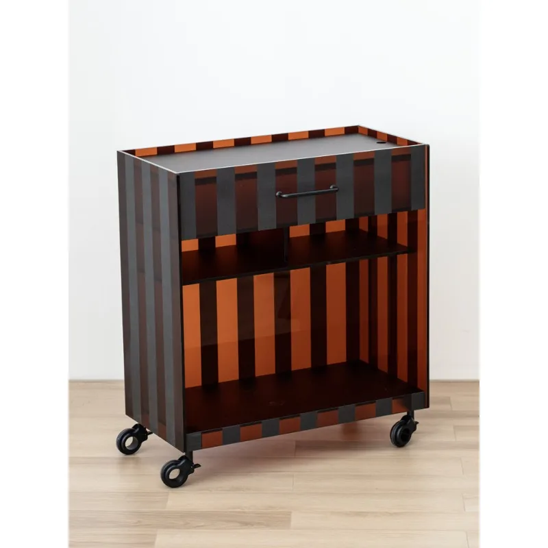 Gray square acrylic living room mobile small side cabinet striped cart rack sofa side snack storage rack flower pot rack