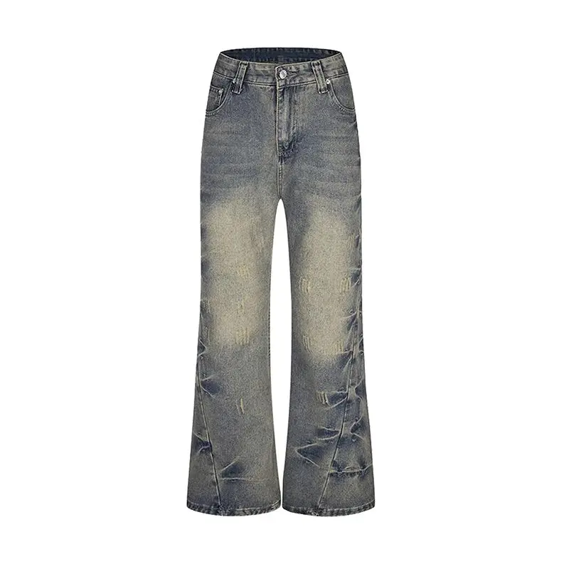 جينز نسائي بلون نقي متوهج من قماش الدنيم عالي الخصر للعب في الشارع سروال أخلاقي لشخصية تشكيل جينز خريفي عتيق