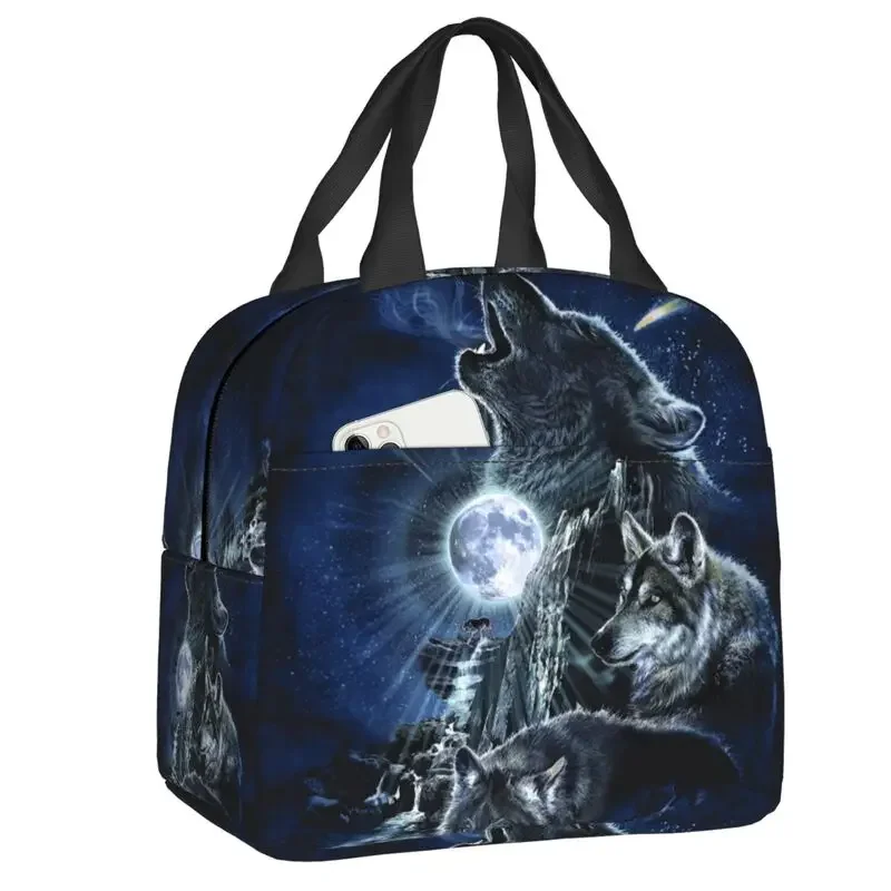 Howling At The Moon Insulated Lunch Bags for Work School Animal Leakproof Thermal Cooler Lunch Box Women Children