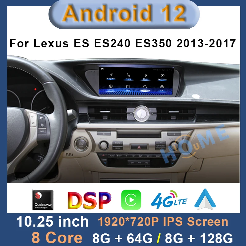 

10.25" Qualcomm Android 12 Car Radio CarPlay For Lexus ES240 ES250 ES350 ES300h ES Car Multimedia Video Player Auto Radio Stereo