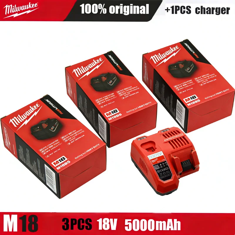 

⭐️M18B6 Original Milwaukee battery M18 6.0Ah 5.0Ah ,Milwaukee charger, 48-11-1860, 48-11-1850, 48-11-1840,Tool Lithium Battery