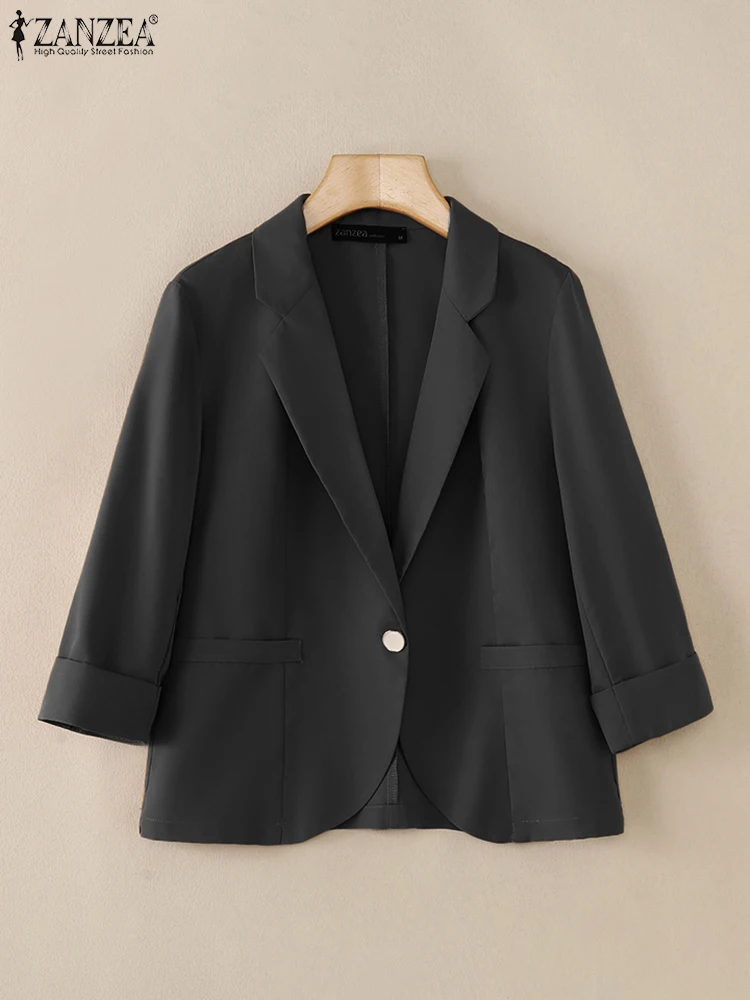 ZANZEA Summer Office Ladies Suits Jackets Casual Lapel Neck 3/4 Sleeve Blazer Women Elegant Thin Outwear Female OL Work Tops