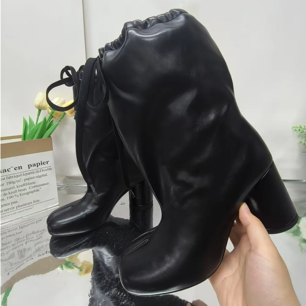 

Осенне-зимние женские ботинки до середины икры на грубом каблуке, женские туфли на высоком каблуке с квадратным носком и эластичной лентой, женские вечерние ботинки