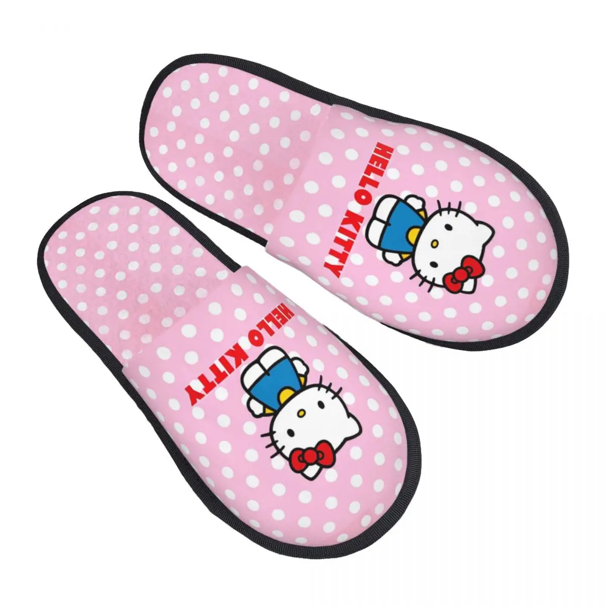 Pink Hello Kitty Cats Cartoon Winter Cotton House Slippers Indoor Soft Household Fur Slippers Slides Non-slip