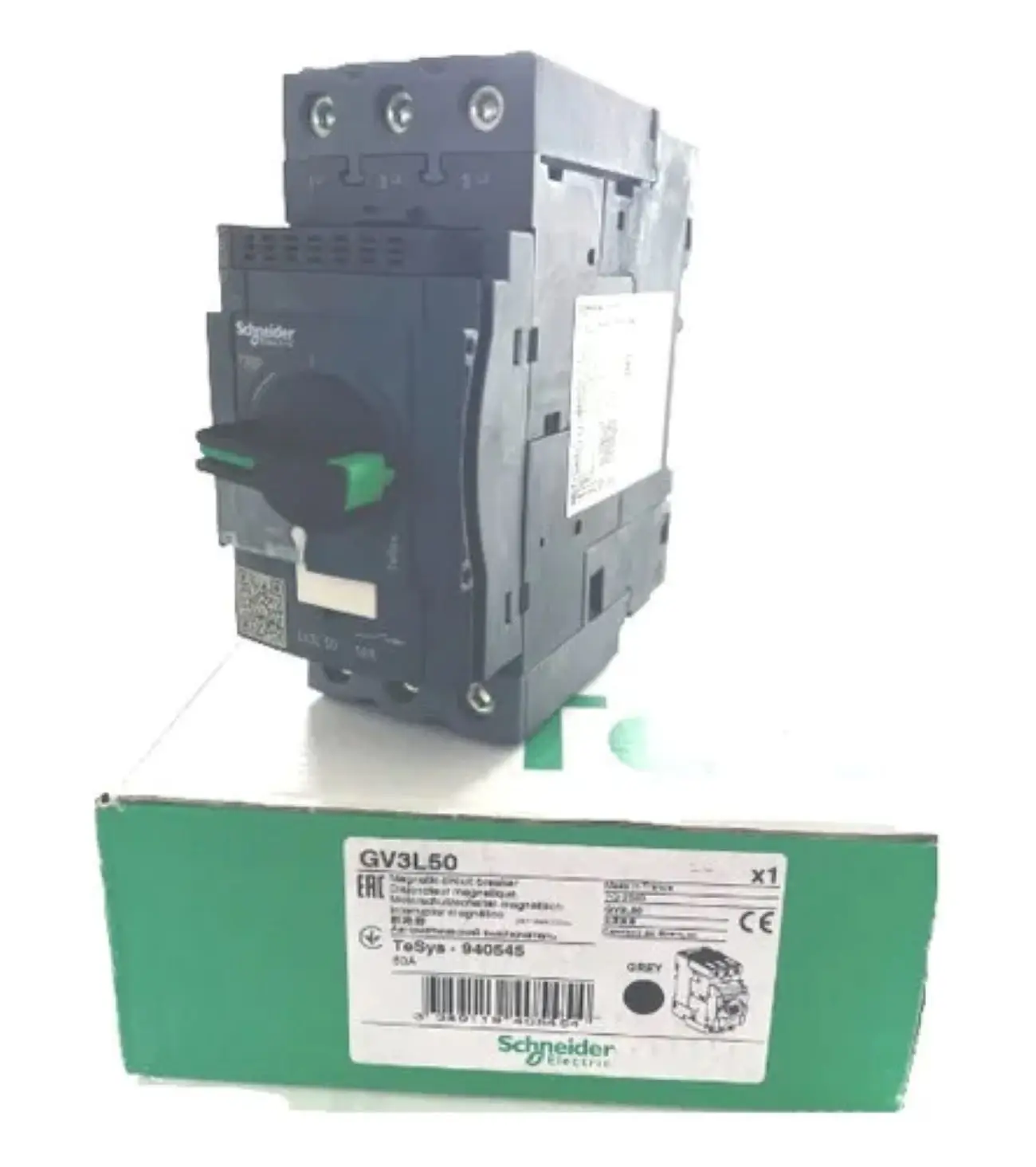 GV3L50 GV3-L50 circuit breaker, GV3, 3P, 50 A, magnetic, rotary handle, EverLink terminals