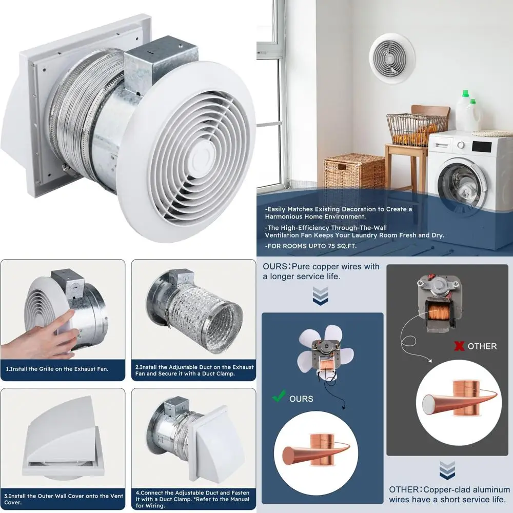 6-Inch 512M Wall Exhaust Fan, 80 CFM, 4.0 Sones, Bathroom & Kitchen Ventilation System