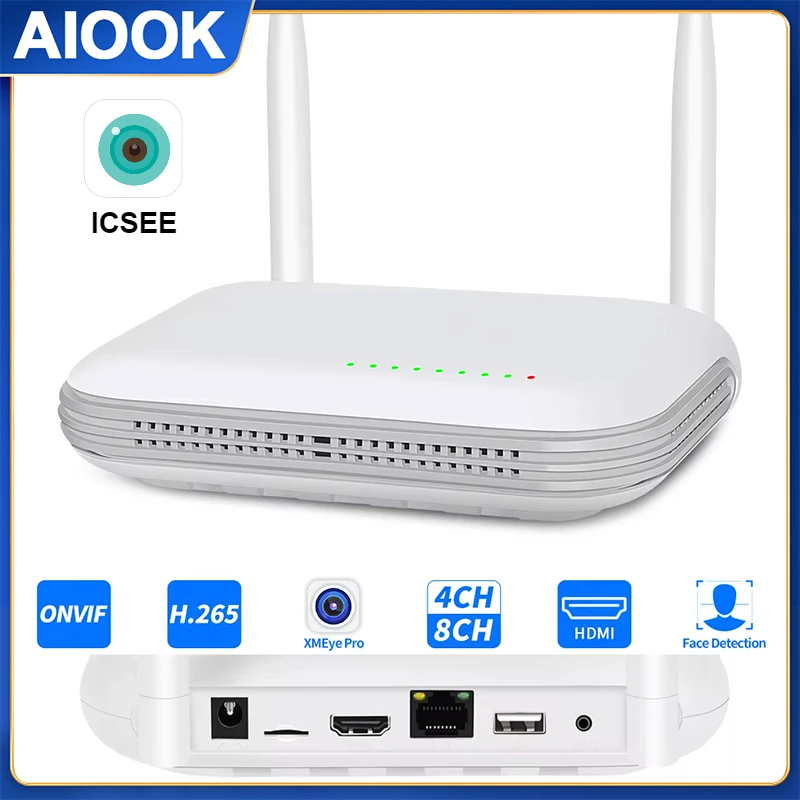 

Сетевой видеорегистратор AIOOK Wi-Fi NVR 8CH H.265 Onvif для беспроводной системы безопасности с поддержкой камеры обнаружения лица ICSEE