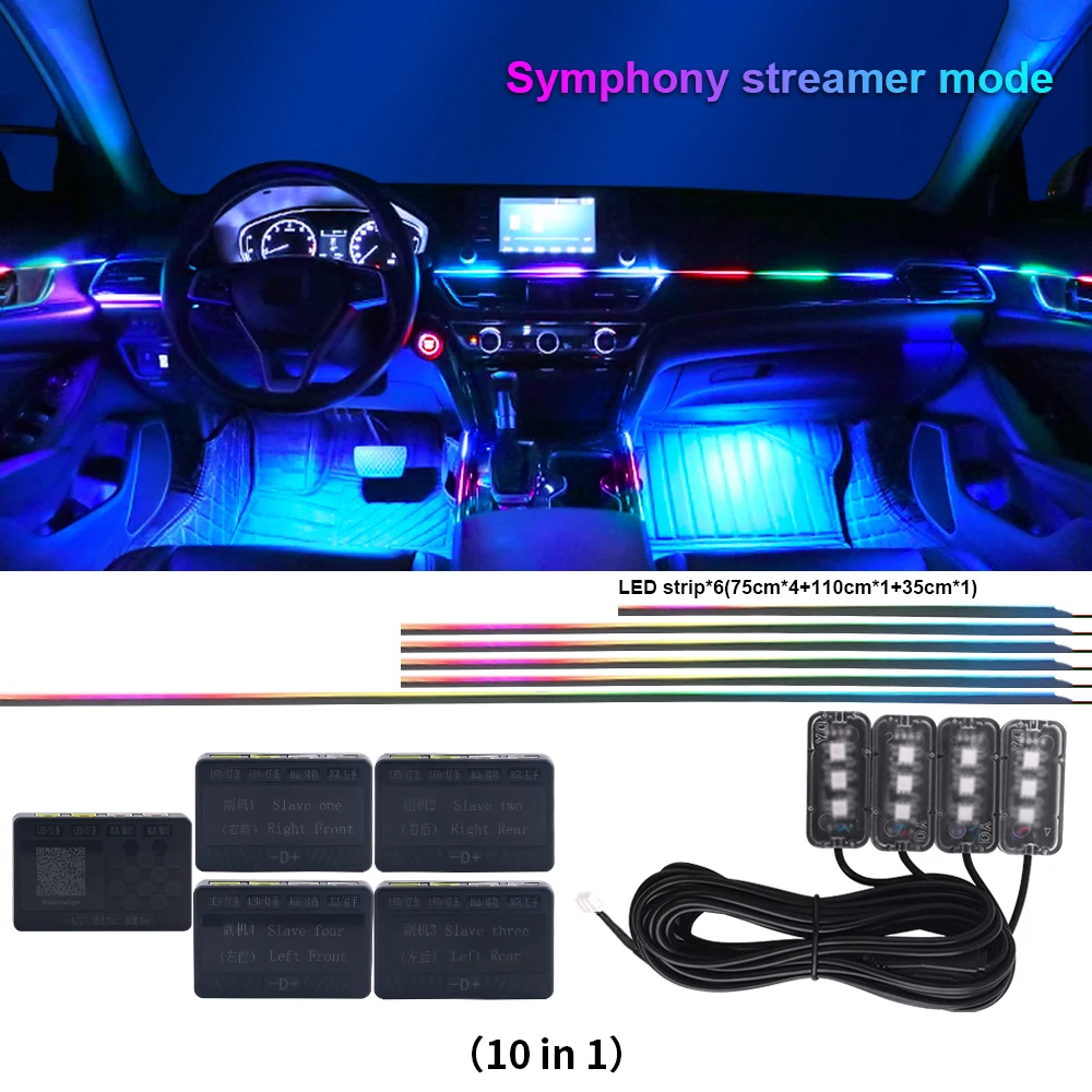 6/10/14/18 In 1 LED Dual Zone Symphony RGB Neon Acrylic Strip Interior Ambient Atmosphere Light 12V 3