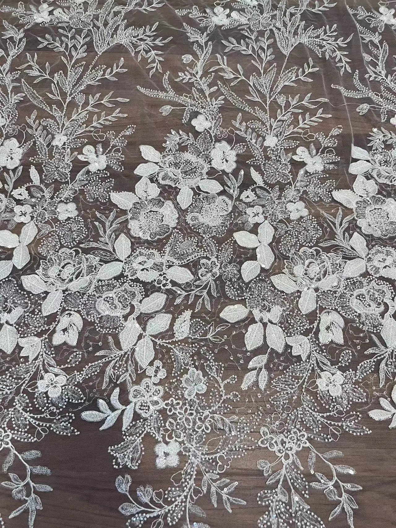 Beautiful floral lace fabric with sequins and beads wedding dress lace 130cm wide sold by yard