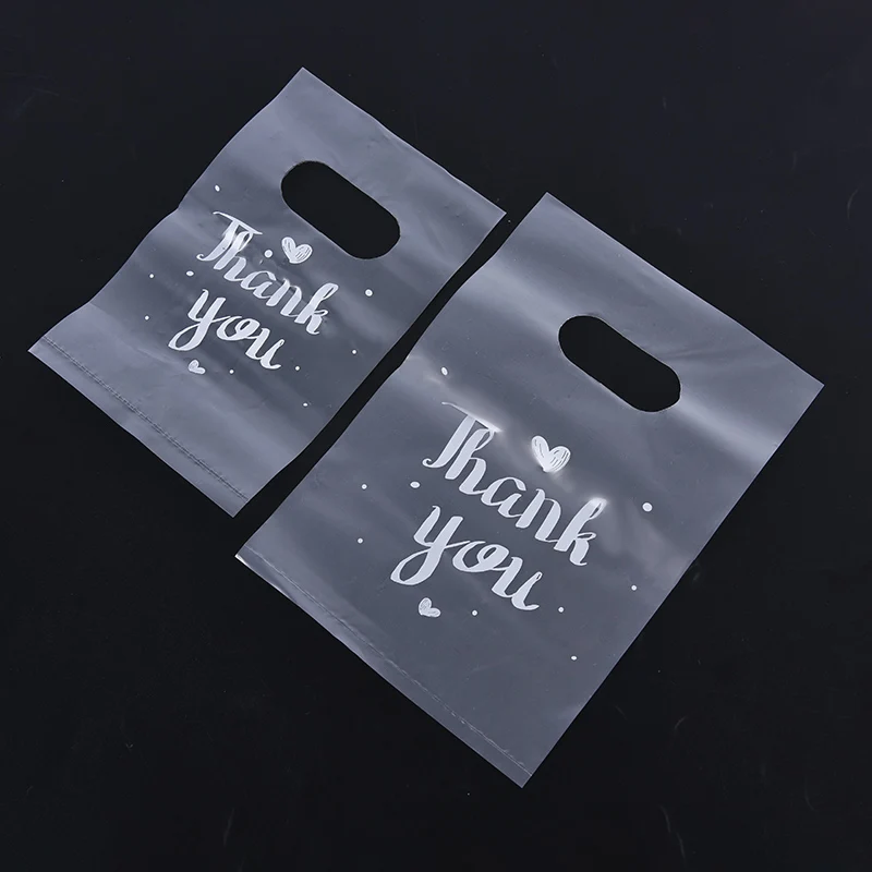 100 Pcs Mini Thank You Plastic Gift Bags Wedding Candy Bags Shopping Carrier Bags For Party, Festival, Daily Use And Etc.