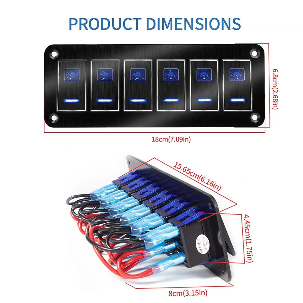 ABILKEEN Dual LED Light 6 Gang ON-OFF Rocker switch Modification Panel DC12V-24V Waterproof Toggle Switch panel for Car RV Truck