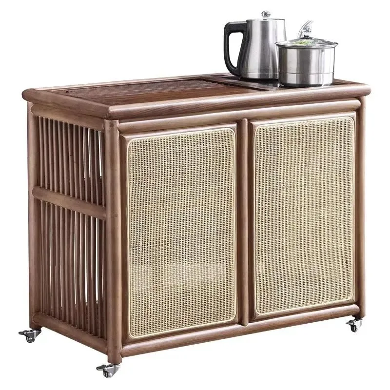 New Chinese Style Solid Ash Wood Combination Bookcase and Tea Cabinet Antique Decorative Storage Furniture for Living Room