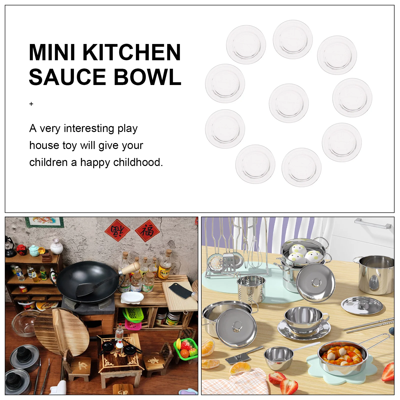 

10Pcs Mini Kitchen Sauce Plate Creative Funny Glass Mini Ornament for Kids Playing House Prop Exquisite Small Toy