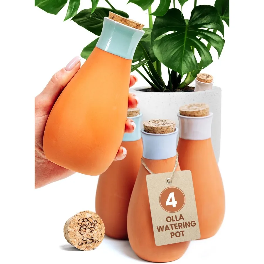 

4 Pcs Ollas Terracotta Watering Pots Large 14 Oz Self Watering Planter Insert Olla Watering System For 1week Easy To Refill Cla