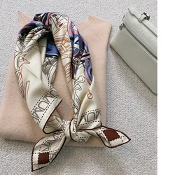 18mm 100% Silk Scarf Shawl Luxury 90 Silk Scarves Wraps Neckerchief Khaki Print Womens Fashion Head Scarves Hijab