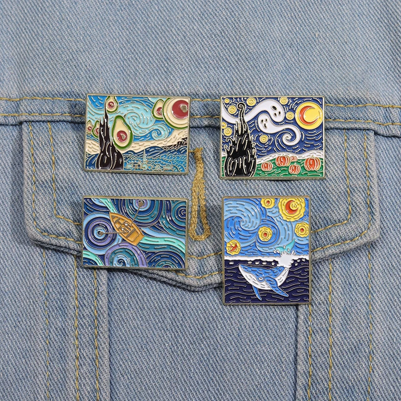 Van Gogh's Oil Painting Collection Enamel Pins Artistic Starry Sky Figure Painting Brooches Backpack Clothes Decor Lapel Badge