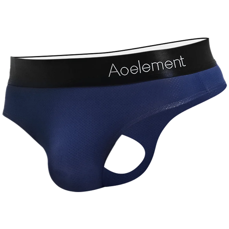 Men's low-rise solid color U-convex elastic tight ice silk sexy T-shaped underwear, smooth and revealing buttocks breathable tho