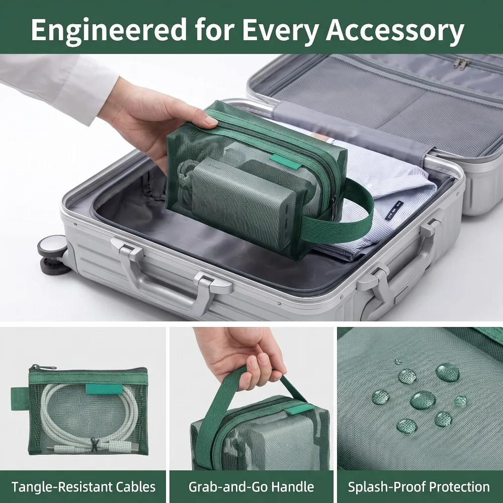 6-teiliges Mesh-Tech-Organizer-Set, Durchsichtige Wasserdichte Aufbewahrungstasche für Powerbanks, Ladegeräte, Ohrhörer, Reise-Handyzubehör – Detail 4