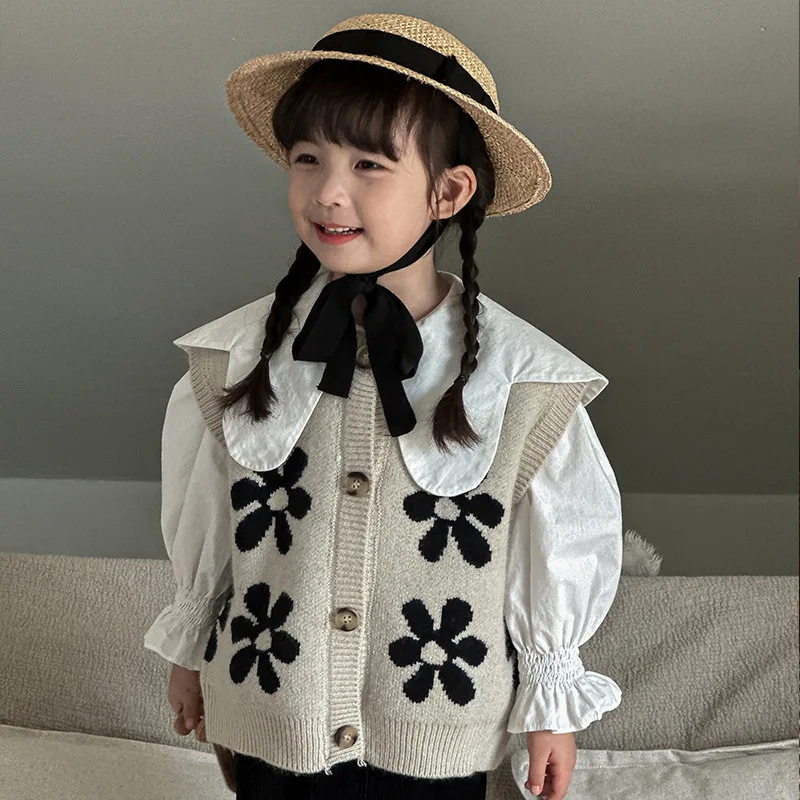 Korean Waistcoats Knitting Vests Children Clothing Autumn Woolen Yarn Vest  New Boys Girls Sweater  toddler girl winter clothes