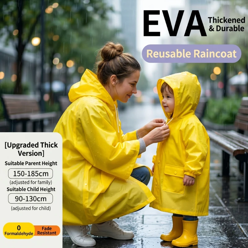 1PC Women Waterproof Long Raincoat Waterproof Hooded EVA Rain Jacket Man Poncho Outside Hiking Rainwear Clothing Men Rain Coat