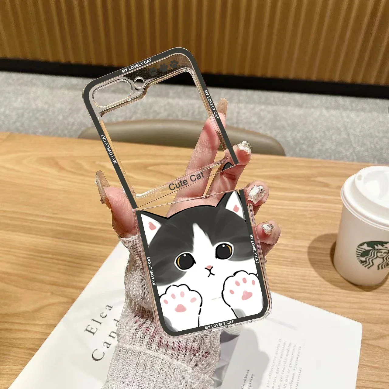 Cute Cartoon Cat Phone Cases for Samsung Galaxy Z Flip 5 ZFlip 6 Clear Cover for Samsung ZFlip 4 3 Hard Shockproof Shell Fundas