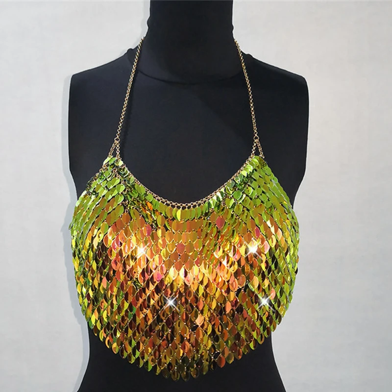 Sexy Mode Zeegezicht Camis Bling Lovertjes Vrouwen Tank Top Halter Backless Mouwloze Crop Tops Sexy Dames Rave Festival Party