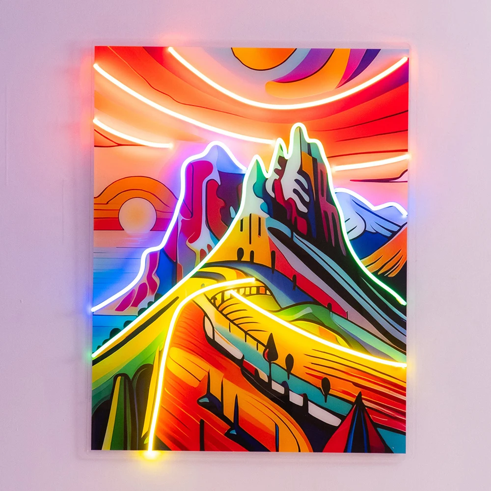 Colorful Mountainscape Abstract Art LED Neon Sign Light Landscape Painting Neon Sign for Living Room Bedroom Wall Art Decoration