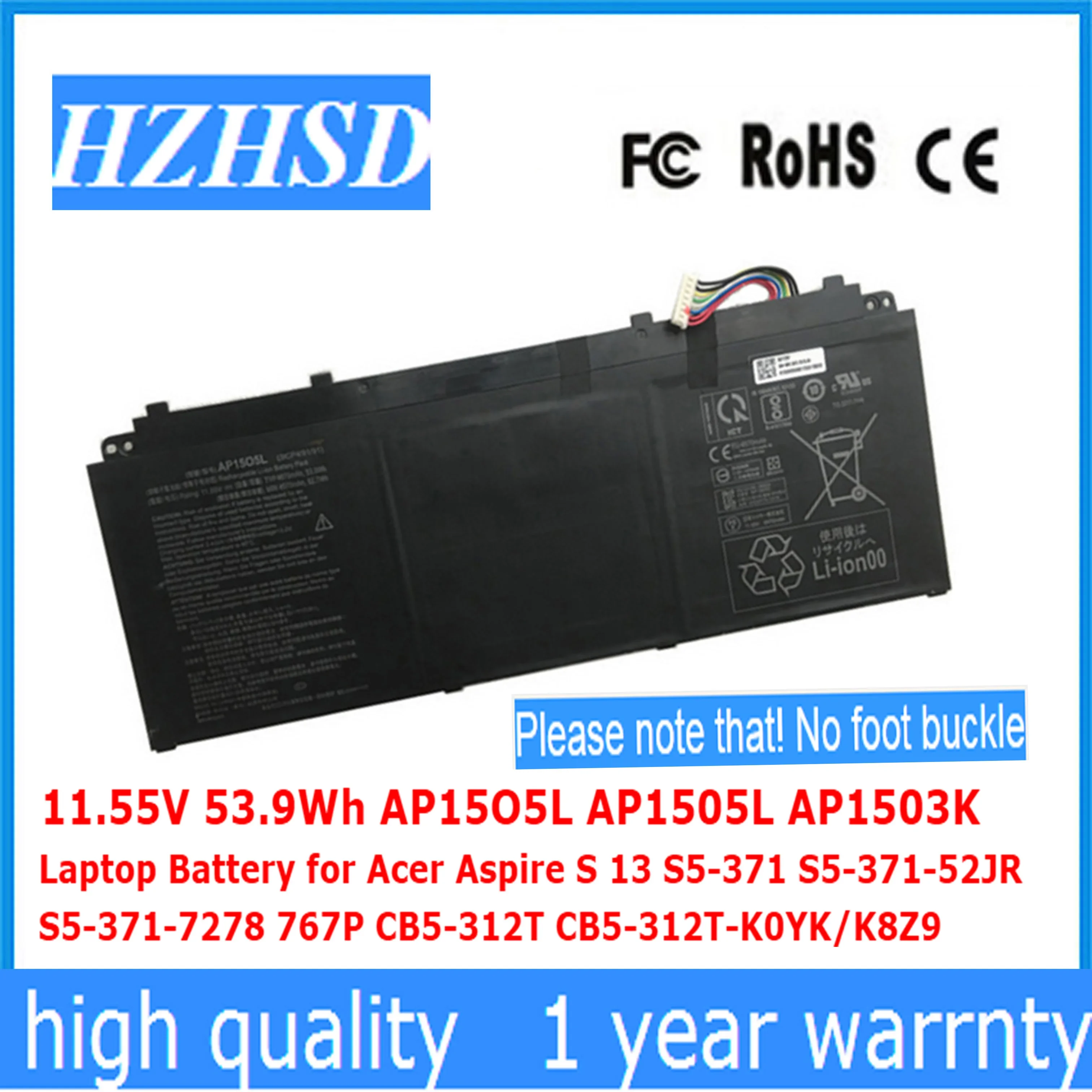 11.55V 53.9Wh AP15O5L AP1505L AP1503K Laptop Battery for Acer Aspire S 13 S5-371 S5-371-52JR S5-371-7278 767P CB5-312T CB5-312T